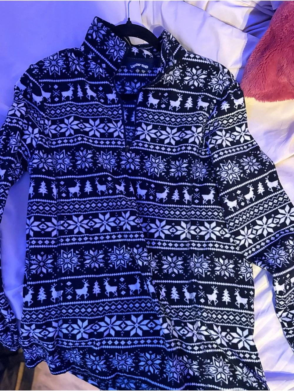 Lands' End Black & White Fair Isle Quarter-Zip Sweater